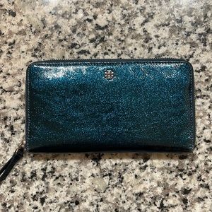 Tory Burch Blue Metallic Continental Wallet